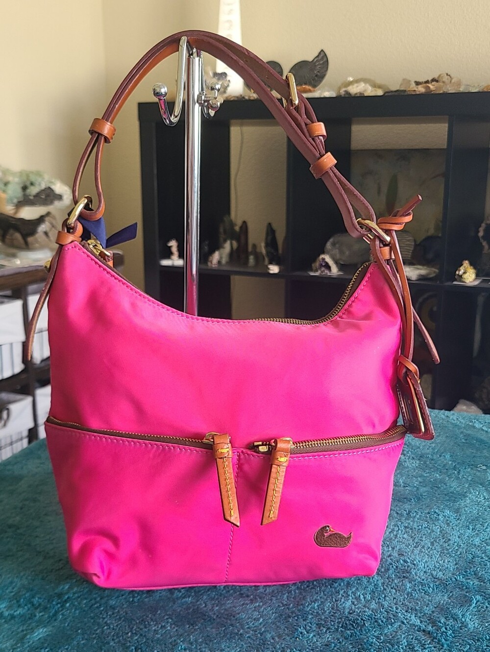 Vintage Dooney & Bourke Hot Pink Shoulder Bag with Tan Trim